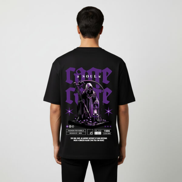 DESIGN BLACK 3b Drop Shoulder Reaper Soul Cage T-Shirt – Gothic Streetwear Oversized Tee