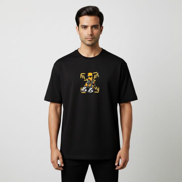 DESIGN BLACK 4a OFF-WHITE Inspired Drop Shoulder T-Shirt – Cartoon Streetwear Oversized Tee