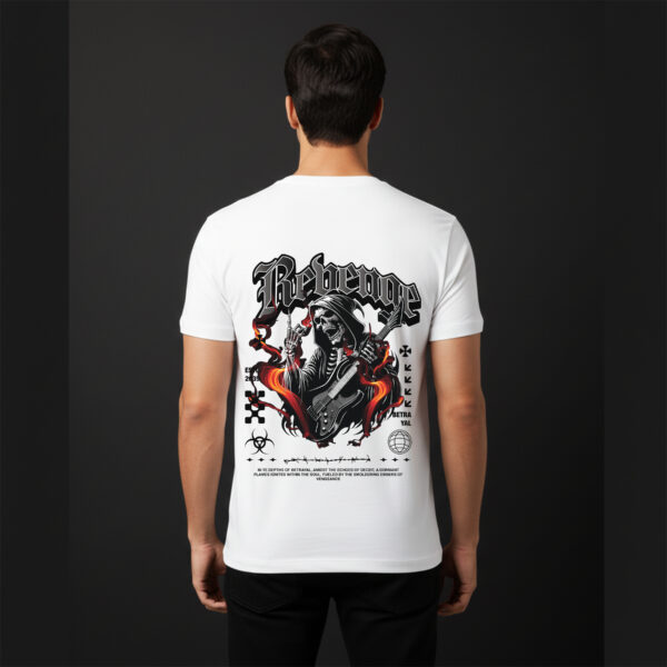 Design white 1b Revenge Reaper Graphic T-Shirt – Gothic Rock Streetwear Tee in White