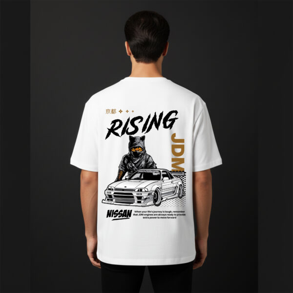 Design white Drop 2b Rising JDM Nissan Skyline Drop Shoulder T-Shirt – White